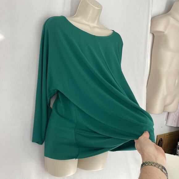 Cato Top Women Large Kelly Green Dolman Sleeve Twist Front Dressy Holiday Slinky - Picture 4 of 12